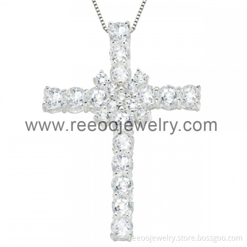 Simple Unisex Cross Pendant with White CZ